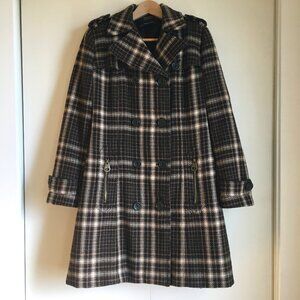 Zara Long Plaid Houndstooth Double Breasted Trench Jacket